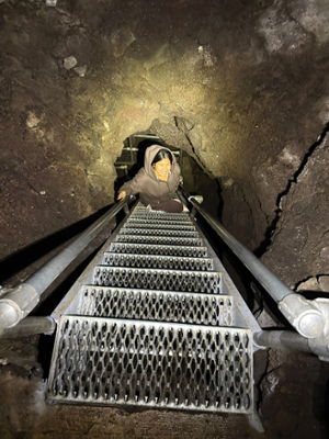Sometimes the only entrance to a lava bed cave is down a ladder. The Peruvian students were thrilled with their underground experiences at Lava Beds National Monument just an hour’s drive from Klamath Falls.